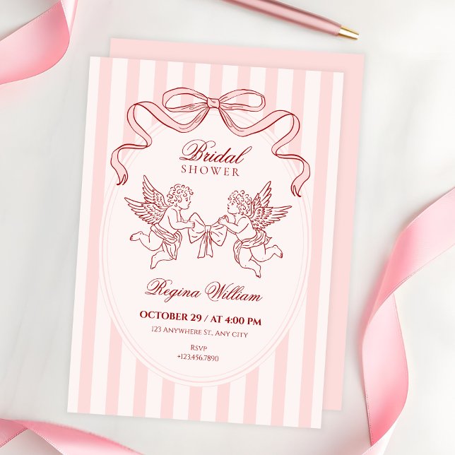 Convite Chá de noiva anjo Cupido rosa (Criador carregado)