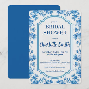 Convite chá de noiva antigo Chinoiserie azul e branco
