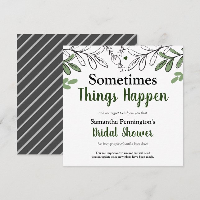 Convite Chá de Noiva Às Vezes as Coisas Acontecem Adiado (Frente/Verso)