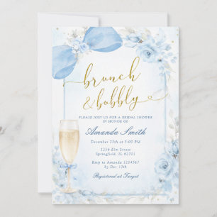 Convite Chá de Noiva Azul de Brunch e Champanhe Bubbly