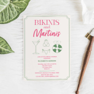 Convite Chá de Noiva Biquínis e Martinis Rosa Verde