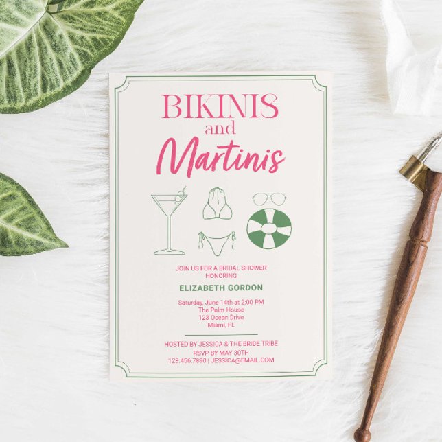 Convite Chá de Noiva Biquínis e Martinis Rosa Verde (Criador carregado)