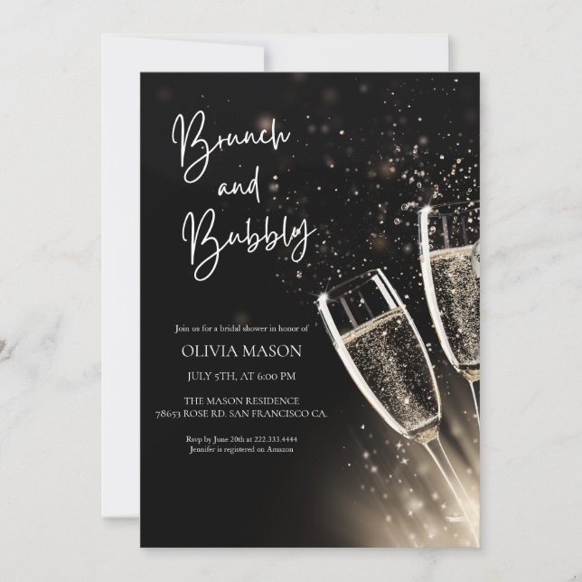 Convite Chá de Noiva Black Gold Brunch e Bubbly  (Frente)