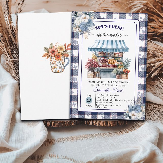 Convite Chá de Noiva Blue Gingham Off the Market (Criador carregado)