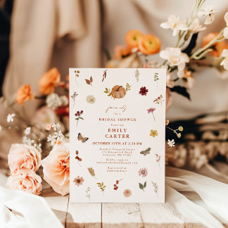 Convite Chá de Noiva Boho Abóbora Flor Silvestre de Outono