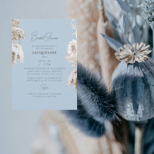 Convite Chá de Noiva Boho Azul Céu com Floral Branco