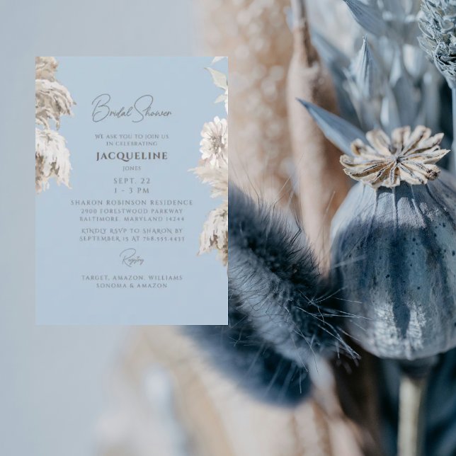 Convite Chá de Noiva Boho Azul Céu com Floral Branco (Criador carregado)