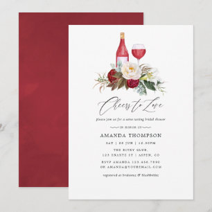Convite Chá de Noiva Boho Burgundy Floral Degustação de Vi