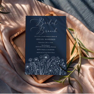 Convite Chá de Noiva Boho Flor de Campo Azul-Marinho