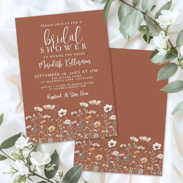Convite Chá de Noiva Boho Flor Silvestre (Boho Wildflower Bridal Shower Invitation)