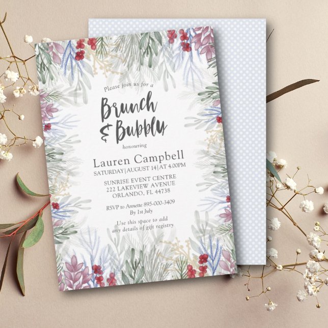 Convite Chá de Noiva Boho Foliage Inverno Aquarela (Criador carregado)