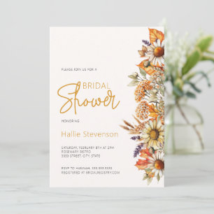 Convite Chá de Noiva Boho Outono Aquarela Flor Silvestre