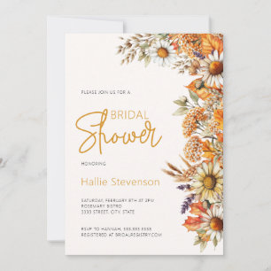 Convite Chá de Noiva Boho Outono Floral Aquarela