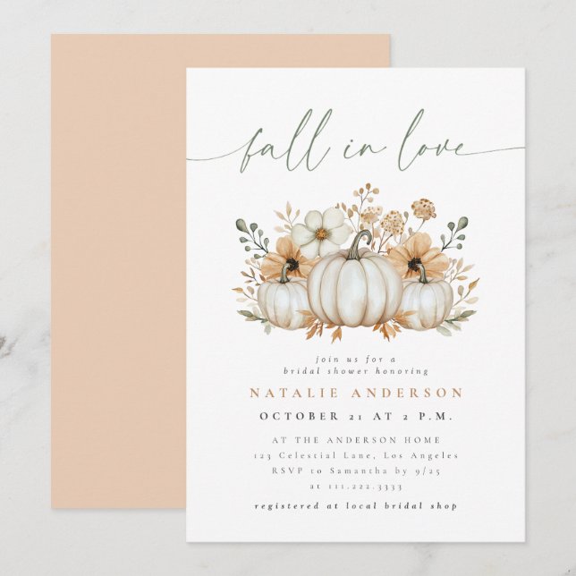 Convite Chá de Noiva Boho Pumpkin Fall in Love (Frente/Verso)