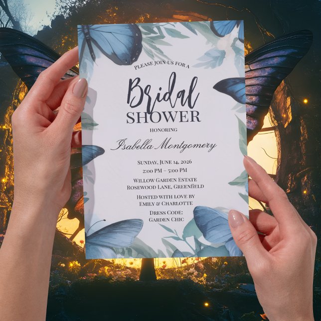 Convite Chá de Noiva Borboleta Azul Elegante (Elegant Blue Butterfly Bridal Shower Invitations
)