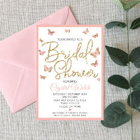 Chá de Noiva Borboleta Rosa e Brilho Dourado