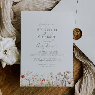Convite Chá de Noiva Borbulhante Brunch Flor Silvestre Fel