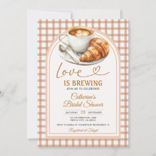 Convite Chá de Noiva Bow Love Is Brewing Gingham Marrom