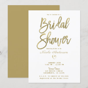 Convite Chá de Noiva Branco e Dourado Moderno Minimalista 