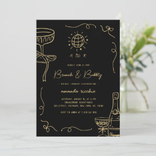 Convite Chá de Noiva Brunch & Bubbly Desenhado à Mão em Fr