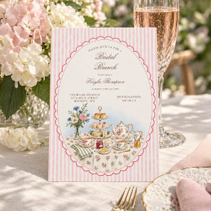 Convite Chá de Noiva Brunch com Listra Rosa em Aquarela