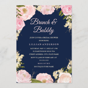 Convite Chá de Noiva Brunch e Bubbly Rosa Pink Navy
