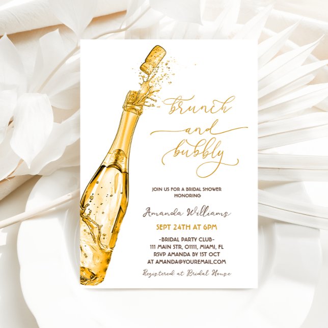 Convite Chá de Noiva Brunch e Champanhe Dourada Bubbly (Criador carregado)
