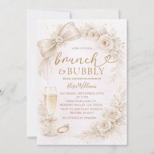 Convite Chá de Noiva Brunch e Champanhe Marfim Bubbly