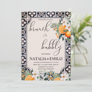 Convite Chá de Noiva Brunch Floral Laranja Itália