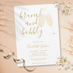 Convite Chá de Noiva Bubbly Brunch com Cursive Gold