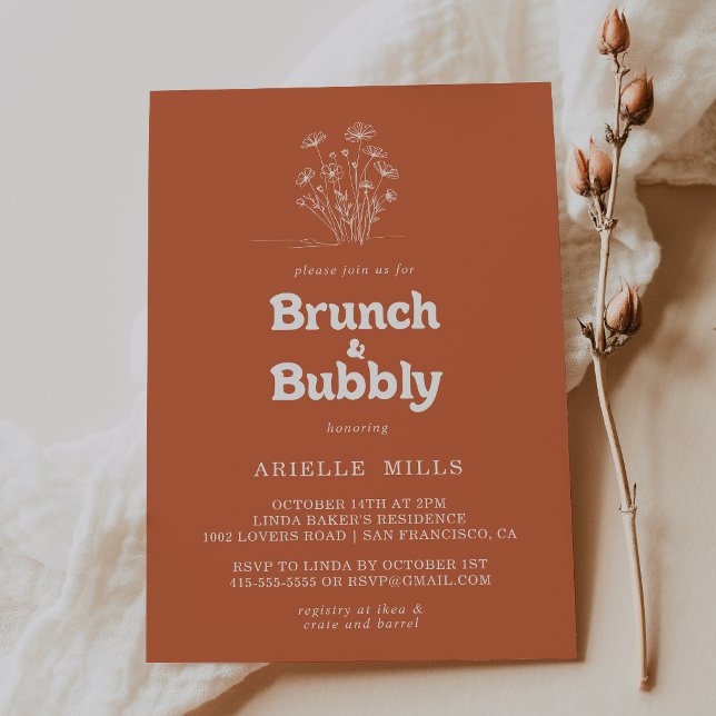 Convite Chá de Noiva Bubbly Brunch de Flores Silvestres de (Criador carregado)