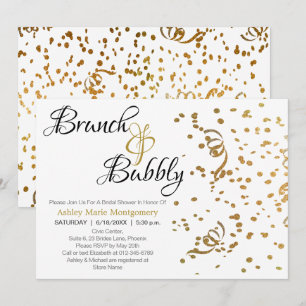Convite Chá de Noiva Bubbly Brunch Elegante Confete Dourad