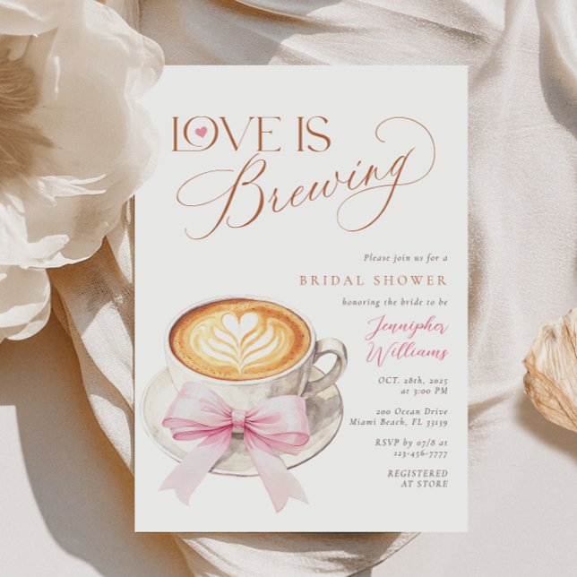 Convite Chá de Noiva Café com Laço Rosa (Criador carregado)
