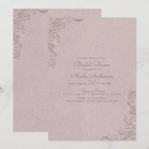 Convite Chá de Noiva Canto Rosa Rústico Elegante Vintage