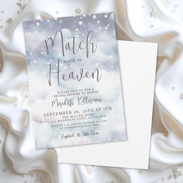 Convite Chá de Noiva Casamento Combinado no Céu (Match Made In Heaven Bridal Shower Invitation)