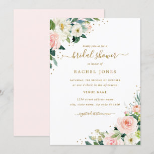 Convite Chá de Noiva Casamento Rosa Bege Dourado Floral
