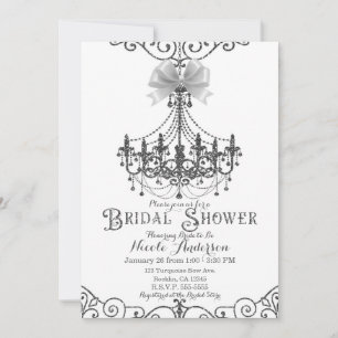 Convite Chá de Noiva Chique Branco e Prata Branco