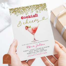Convite Chá de Noiva Cocktail e Aplausos Rosa Dourado