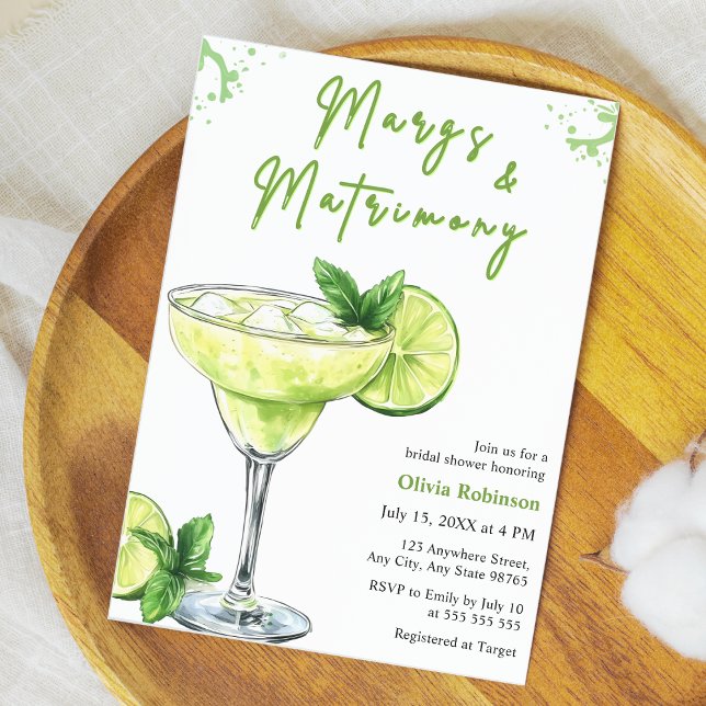 Convite Chá de Noiva Cocktail Margs & Matrimony (Margs & Matrimony Cocktail Margarita Bridal Shower Invitation  )