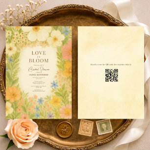 Convite Chá de Noiva Código QR Botânico Amor em Flor