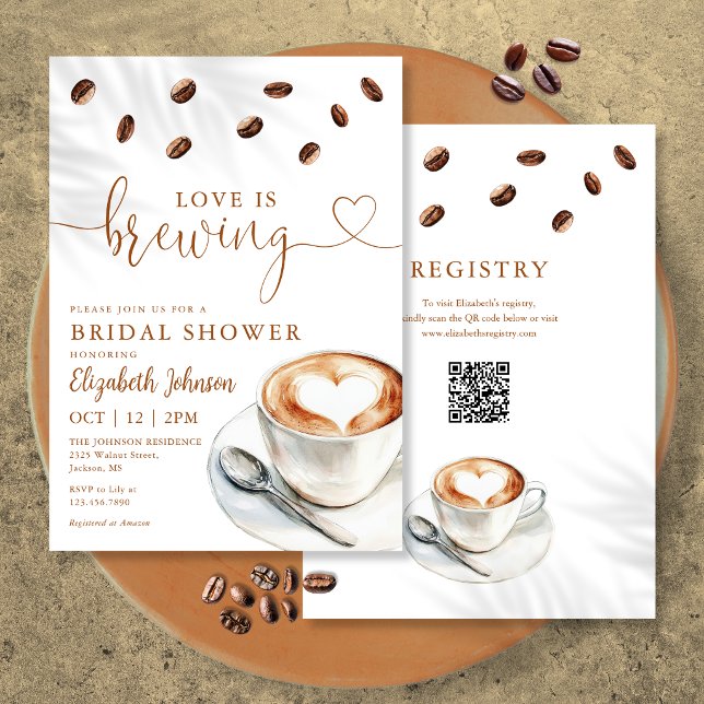 Convite Chá de Noiva Código QR do Café Love Is Brewing (Love Is Brewing Coffee QR Code Bridal Shower Invitation)