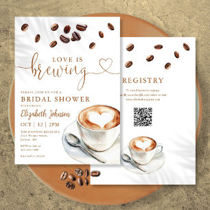 Convite Chá de Noiva Código QR do Café Love Is Brewing