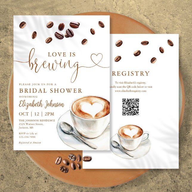 Convite Chá de Noiva Código QR do Café Love Is Brewing (Love Is Brewing Coffee QR Code Bridal Shower Invitation)