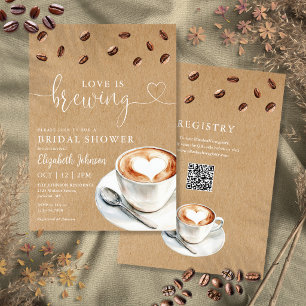 Convite Chá de Noiva Código QR do Café Love Is Brewing