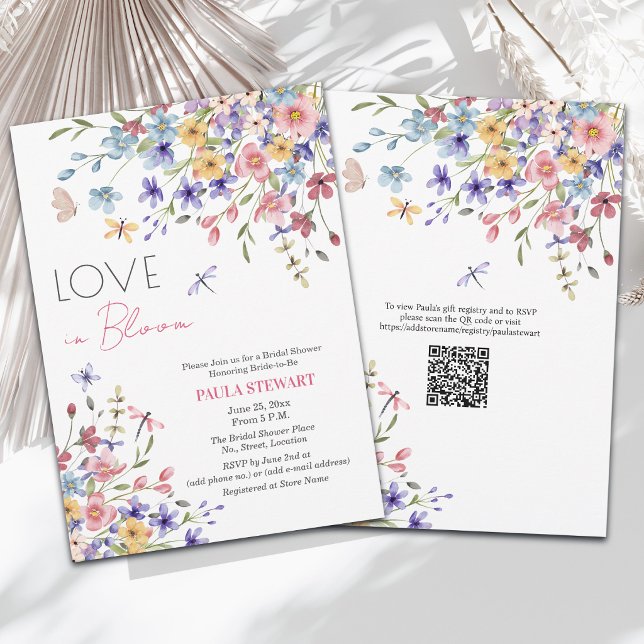 Convite Chá de Noiva Código QR Love in Bloom Libélulas (Criador carregado)