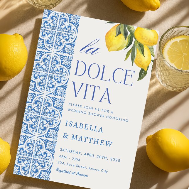 Convite Chá de Noiva Coeducacional com Tema Dolce Vita Ita (Italian Dolce Vita Couple Coed Wedding Shower Invitation)