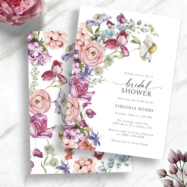 Convite Chá de Noiva Colorido (Colorful Jewel Toned Wildflower Bridal Shower Invitation by Painted Paperie
)