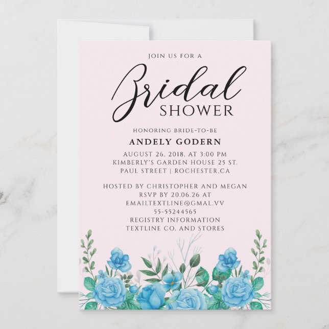 Convite Chá de Noiva com Aquarela Floral (Frente)