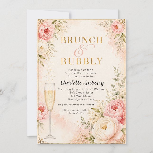 Convite Chá de Noiva com Brunch e Champanhe (Frente)