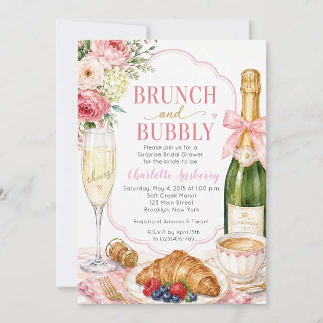 Convite Chá de Noiva com Brunch e Champanhe (Frente)
